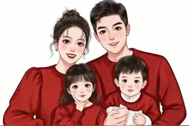 家有儿女｜红色喜庆的一家四口亲子头像图片