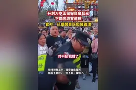 河南开封万岁山保安自扇耳光下跪向游客道歉：“对不起，我错了。”图片