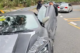 比亚迪仰望U9被宝马撞了，碳纤维车身满是擦痕，宝马翼子板裂开图片