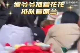 谭爷爷抱着花花排队看萌兰图片