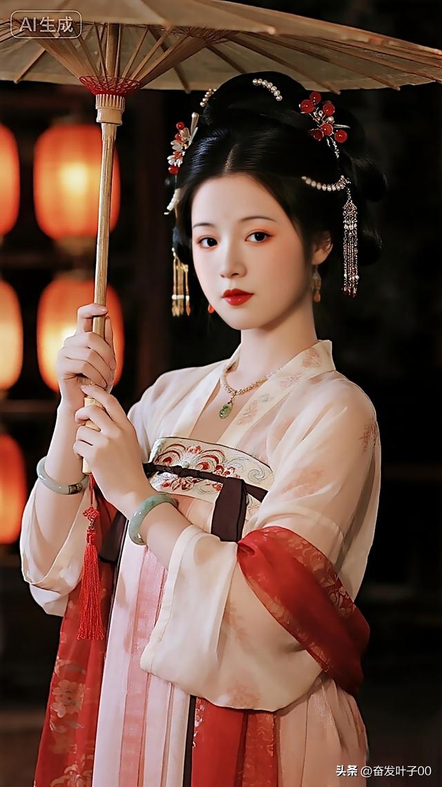 红妆美人伞下立，古风韵味入画来。#气质红妆女子#