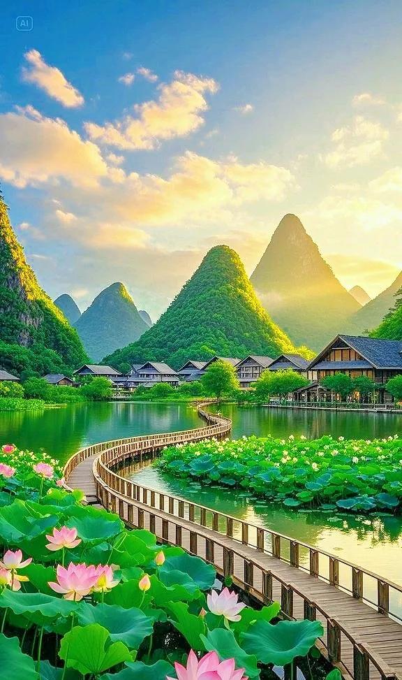 青山碧水间，荷花盛放，来赴一场自然之约