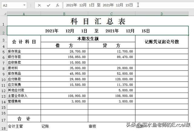 科目汇总表Excel模板的编制