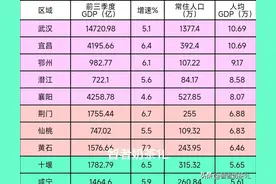湖北17市前三季度人均GDP排行榜，武汉、宜昌、鄂州接近发达水平图片