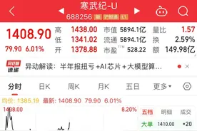 AI龙头股，站上1400元，成交额A股第一图片
