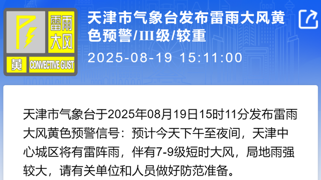 1区景区关闭！4大预警！9区提醒！天津再迎暴雨！启动Ⅳ级应急响应！