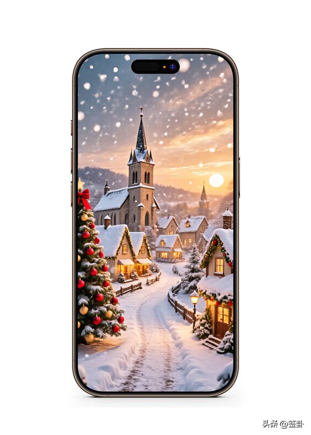 白雪皑皑的圣诞黄昏美景