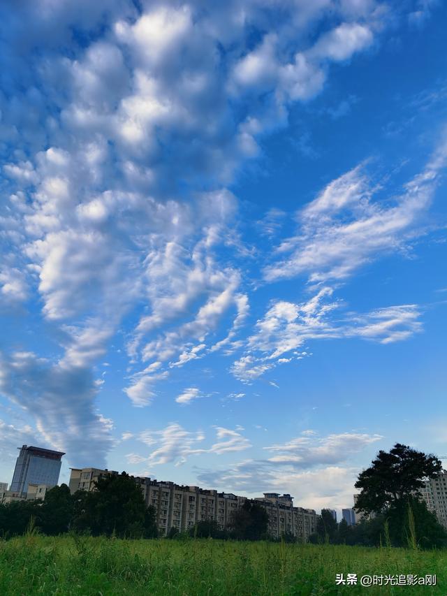 蓝天像一块巨大的幕布，白云如精灵般在上面嬉戏形态万千妙趣横生
