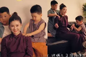 王雷带娃探班李小萌，2岁小儿子比哥哥帅，哥俩给妈妈捶背超孝顺图片