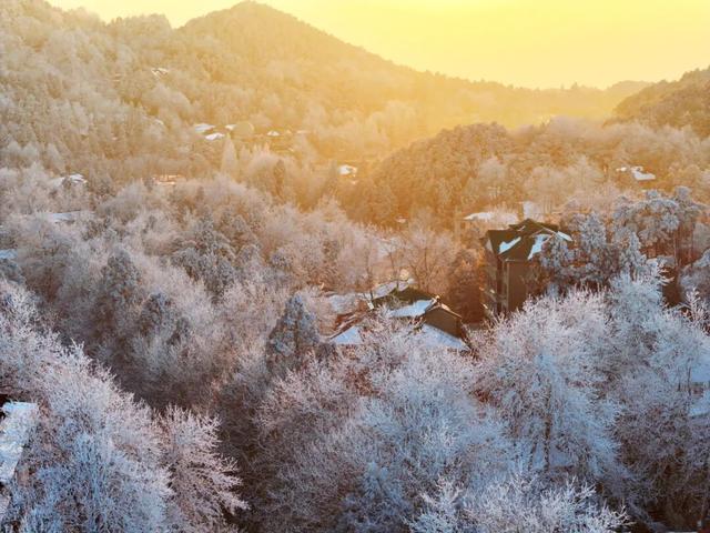 庐山雪白夕阳红：牯岭夜凇美如画