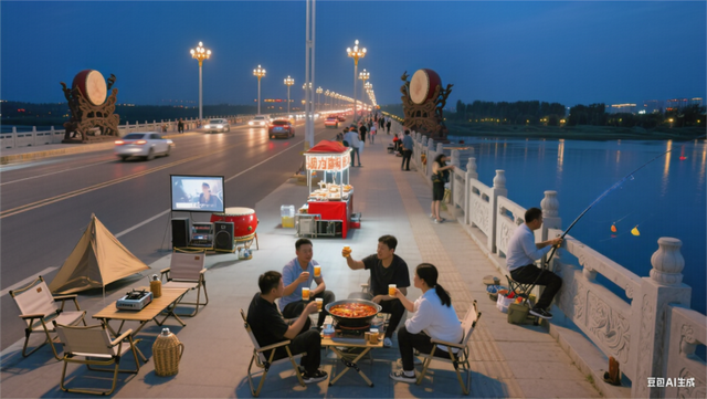 锣鼓桥夏日休闲图
