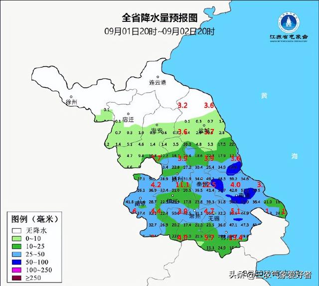 江苏！本轮高温中心已确定，明天9月1号天气预报，高温分布如下