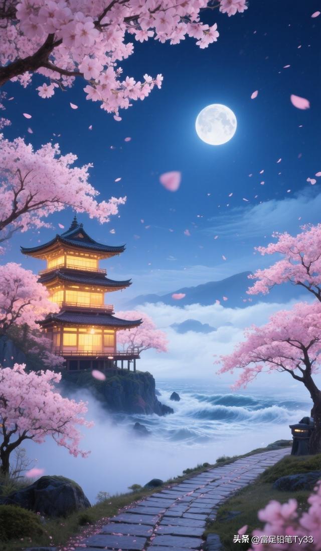 漫步月光樱径：沉醉唯美静谧，仿若踏入梦幻仙途