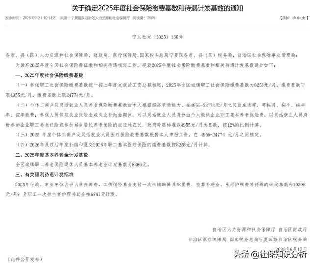 2025年宁夏社保缴费标准出炉！缴费比例、单位个人缴纳金额详解