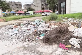 混凝土块碎砖块 紧挨马路面积大 东沙河西侧垃圾堆积待清理图片