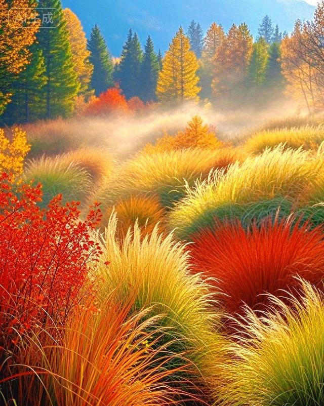 秋草染了橙红与金黄，是秋天的绝色