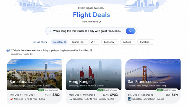 有望代表未来票务平台趋势：谷歌推出“AI订机票”Flight Deals