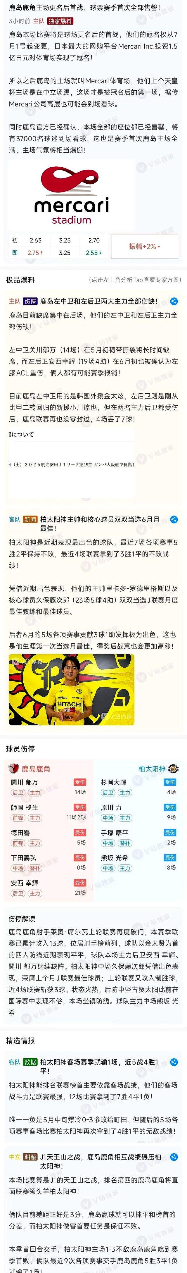 情报日职联 鹿岛鹿角vs柏太阳神 主场更名后首战，球票首次全售罄