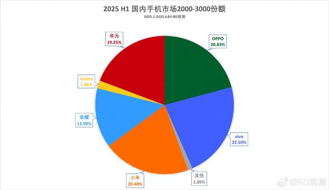 vivo险胜，OPPO第二，荣耀第五