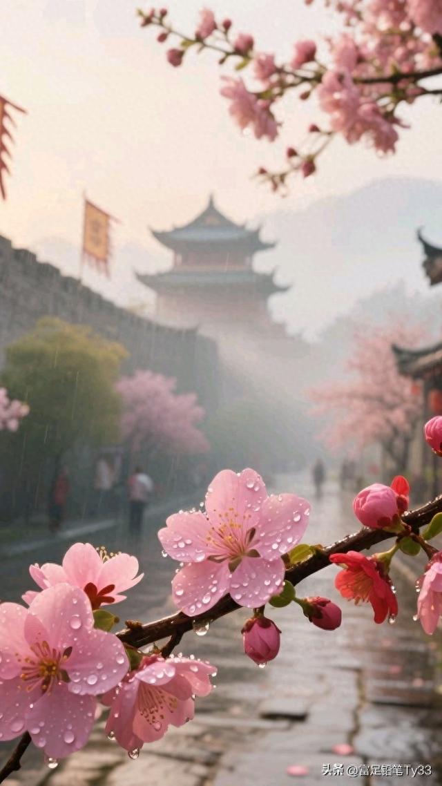 雨中邂逅粉樱盛景，领略古风古韵，共赴一场绝美之约！