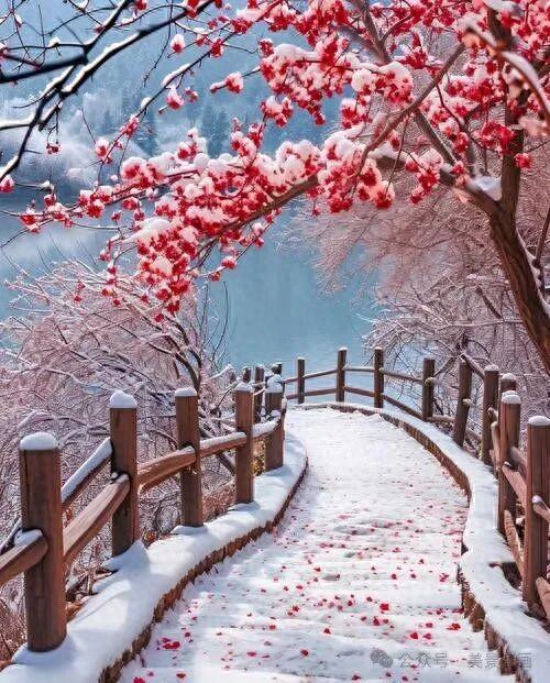 雪一落，这里的梅花便美成了诗，太漂亮了