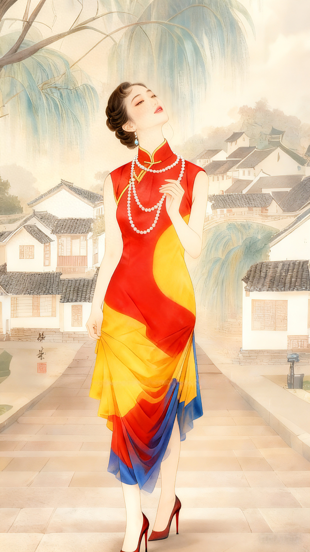 芳姿傲骨真绝色	，小家碧玉也温柔	。美丽的旗袍小姐姐。