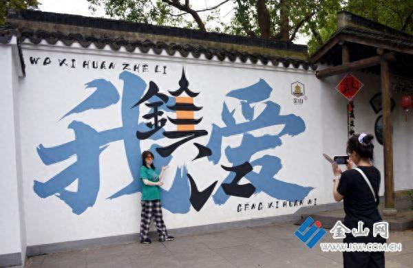 文化墙前打卡留影