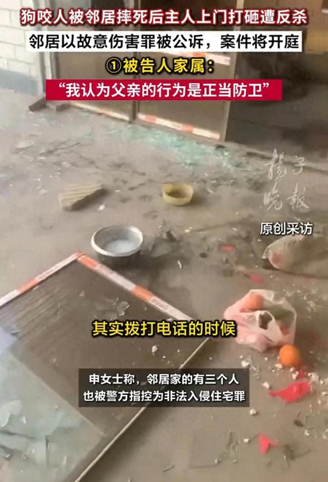 狗咬人被邻居摔死后主人上门打砸遭反杀	，邻居家属：“我认为父亲的行为是正当防卫”
