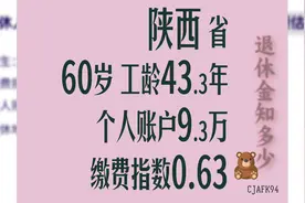 陕西省个人账户9.3万 工龄43.3年 60岁退休金计算图片