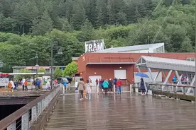 在阿拉斯加首府朱诺看冰川瀑布，见证气候暖化，冰川消蚀图片