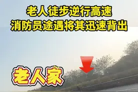 老人徒步逆行高速，消防员途遇将其迅速背出 #贵港 #社会正能量 #暖心瞬间 #消防