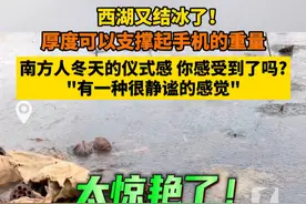 #杭州 #西湖 又#结冰 了，厚度可以支撑起手机的重量！#南方人 #冬天 的仪式感，你感受到了吗？有市民表示：是一种很静谧的感觉