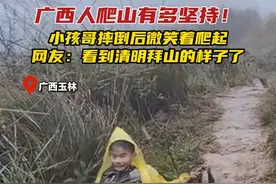 广西人爬山有多坚持！小孩哥摔倒后不哭不闹，网友：看到清明拜山的样子了#广西dou知道 #清明拜山 #三月三  #广西拜山   #祭祖视频封面