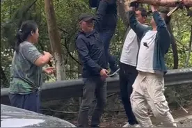 大树倒在马路中间，路人主动上前，合力举起树干，保障车辆顺利通行。视频封面