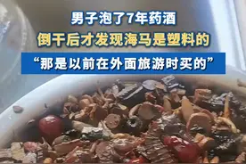 #男子泡7年药酒倒干后才发现海马是塑料的  当事人：那是以前在外面旅游时买的 #酒 #湖北dou知道