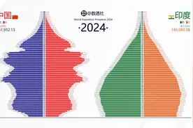 中国和印度各年龄分性别人口结构对比 #中国 #印度 #人口结构