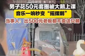 男子花50元套圈被大鹅上课，音乐一响秒变“摇摆鹅” 当事人：出500元老板都不卖这只鹅。#套圈游戏 #永远玩不够的童年小玩具 #大鹅