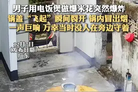 #男子用电饭煲做爆米花突然爆炸 ，锅盖“飞起”瞬间裂开，锅内冒出烟 ，一声巨响 万幸当时没人在旁边守着#危险行为