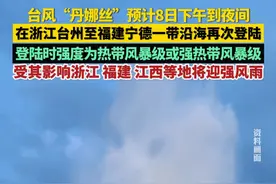 据中央气象台网站消息，预计台风“丹娜丝”将于今天(8日)下午到夜间在浙江台州至福建宁德一带沿海再次登陆，登陆时强度为热带风暴级或强热带风暴级(9～10级)。受其影响，今天白天到夜间，浙江中南部和东部、福建东北部等地有大到暴雨，其中，浙江东南部、福建东北部等地部分地区有大暴雨。（来源：中国新闻网 中央气象台）#台风丹娜丝