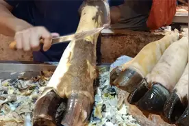 见识一下东南亚的高手处理牛蹄，去毛如削萝卜皮，刀工手法一绝视频封面