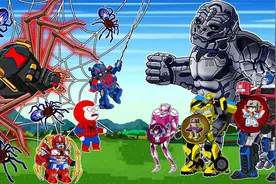 儿童变形金刚动画：变异蜘蛛袭击汽车人家族！机械金刚强力营救！视频封面