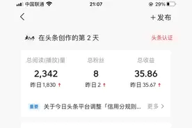 在头条创作第2天，收益35块图片