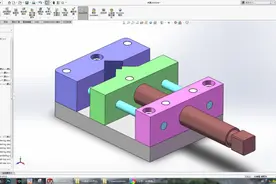 用SolidWorks画一个夹具，所有零件都在装配体里画的图片