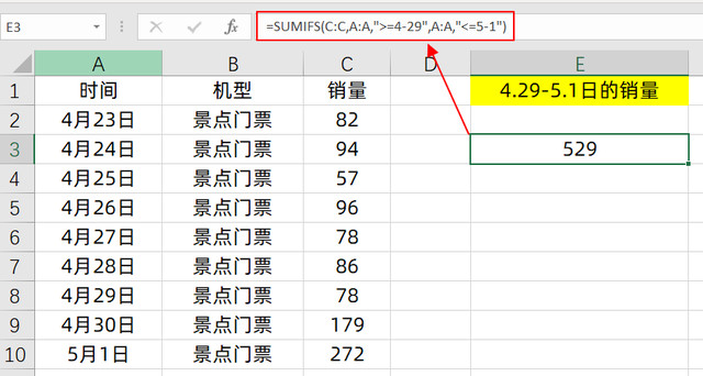 碰到时间条件，Sumifs函数公式，3种用法