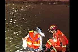 江西南昌一女子深夜开车坠河，消防员下河将其救上岸后女子怕得直哭图片