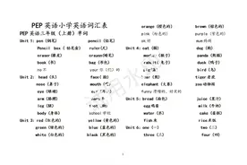 人教PEP版小学三四五六上/下册英语词汇表图片