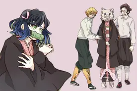 主角四人组互换衣服，祢豆子新形象太飒，建议伊之助女装半永久图片