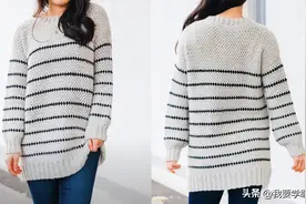 想要毛衣自己就能织一件，条纹圆领毛衣教程，可外穿也可当内搭图片