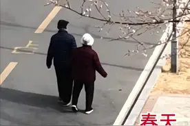 山东淄博，小区里，一对老年夫妻经常手牵手散步，走着走着就散了图片