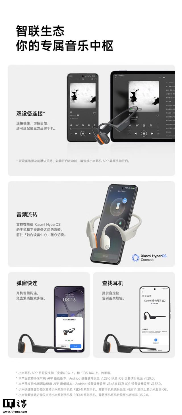 小米骨传导耳机2参数公布：可监测游泳配速/距离数据，699元